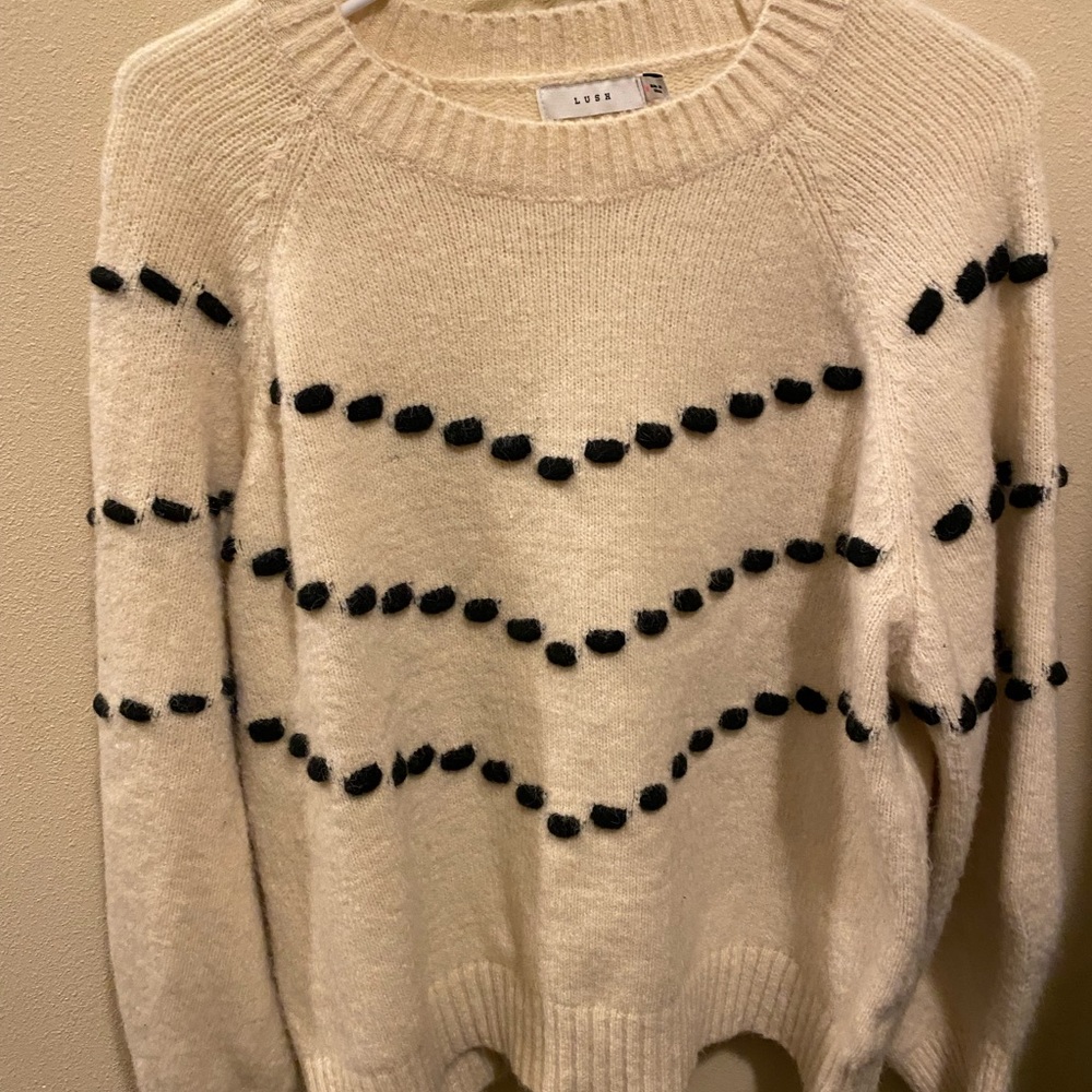 Cream sweater with raised polka dots